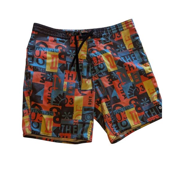 Rhythm Shorts Mens 34 Swim Trunks Board Colorful Print Surf Beachwear Drawstring - Picture 10 of 12